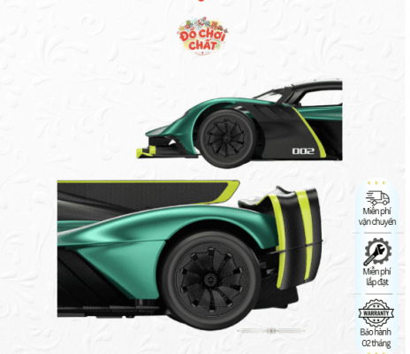 Hình ảnh chi tiết bánh xe và thân xe ô tô điều khiển từ xa Aston Martin Valkyrie với thiết kế khí động học, vật liệu cao cấp và đường nét tinh xảo.