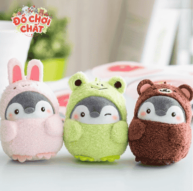 Bộ ba gấu bông mini chim cánh cụt hóa trang thỏ, ếch và gấu nâu – Quà tặng gấu bông mini dễ thương Đồ Chơi Chất